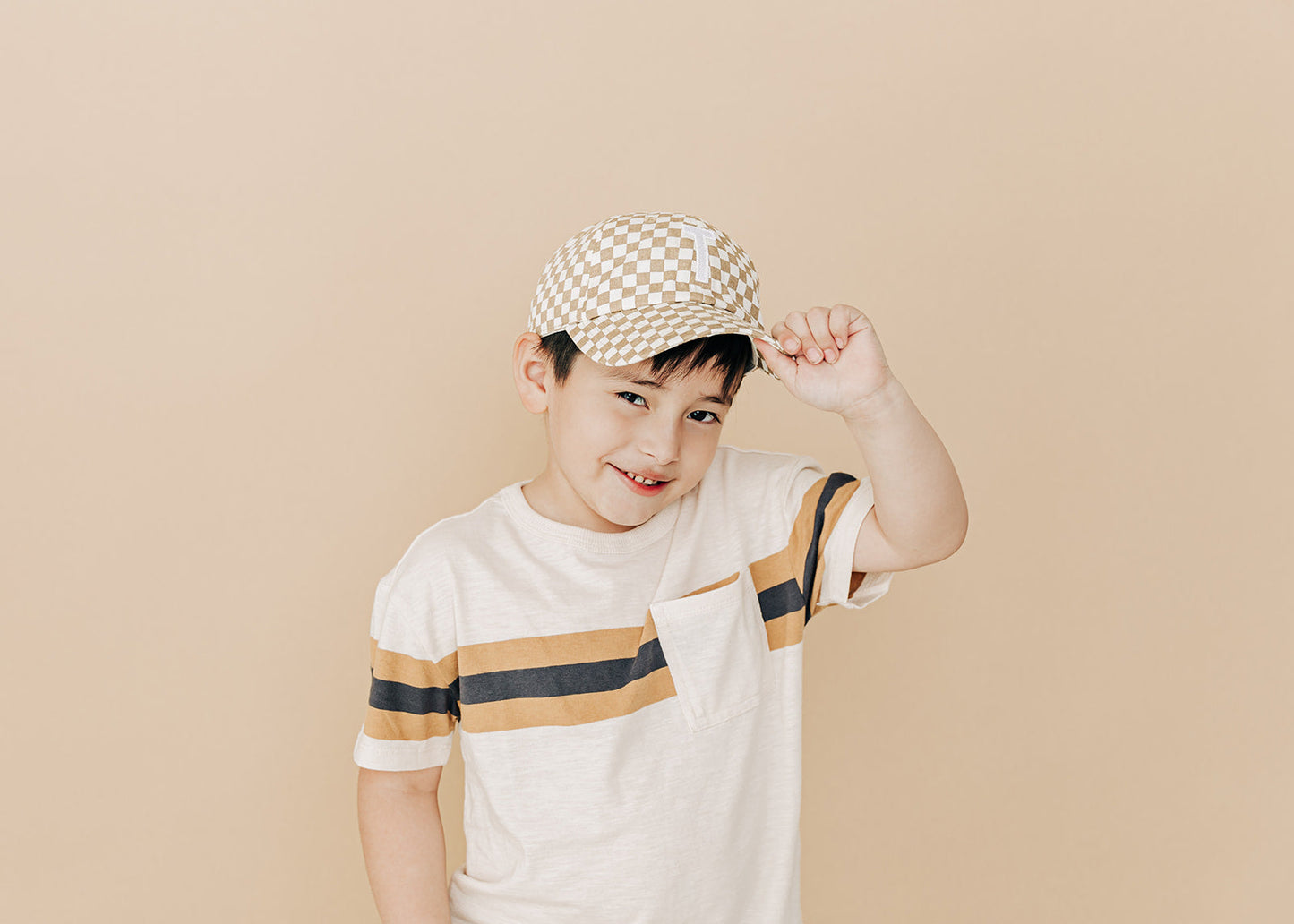 Tan Checker Baseball Hat