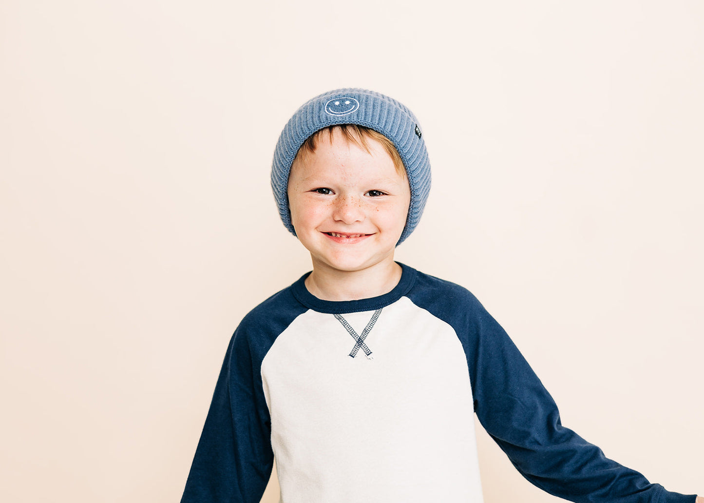 Stormy Blue Smiley Beanie