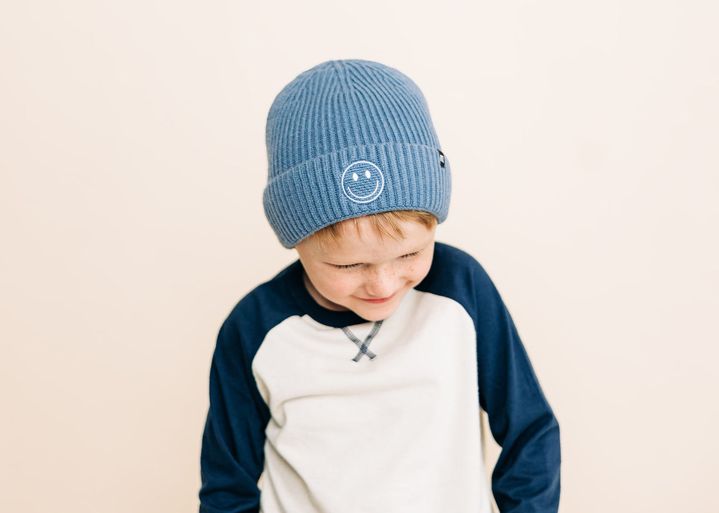 Stormy Blue Smiley Beanie