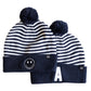 Blue & White Stripe Smiley Pom Pom Hat