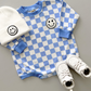 Bubble Romper | Checkered Smiley Blue