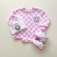 Bubble Romper | Checkered Smiley Pink
