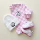 Bubble Romper | Checkered Smiley Pink
