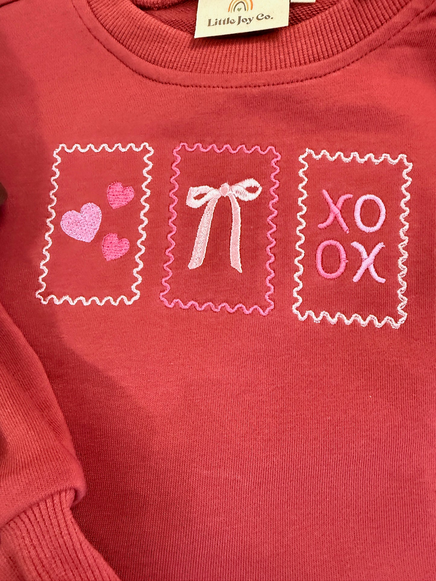 Custom Embroidered Valentine's Stamps Scalloped Set - Red, Cream, or Brown