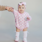 Bubble Romper | Checkered Smiley Pink