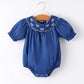 4th of july USA Embroidered Smocking Navy Blue Girls' Romper