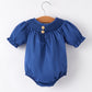 4th of july USA Embroidered Smocking Navy Blue Girls' Romper