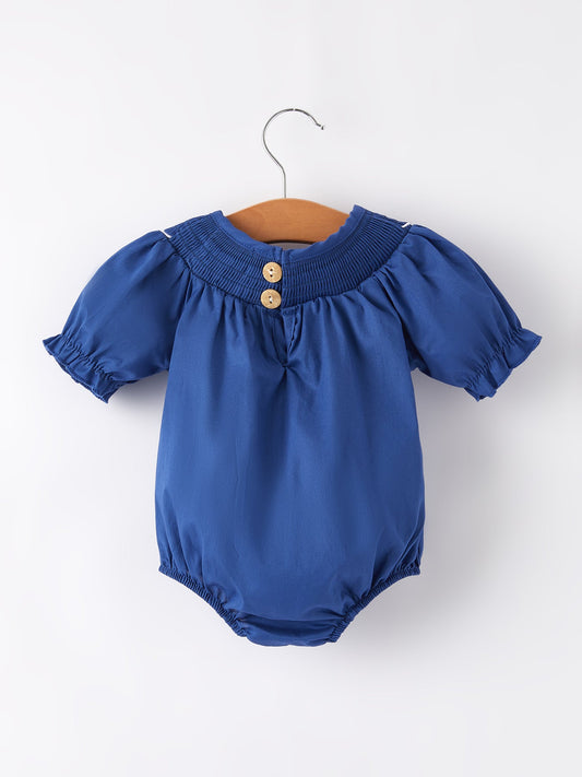 4th of july USA Embroidered Smocking Navy Blue Girls' Romper