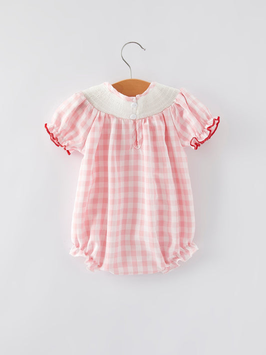 Christmas Santa Embroidered Plaid Girls Romper