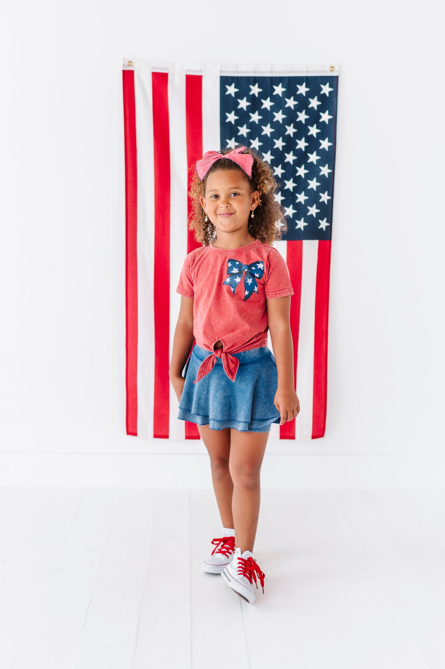 NAVY Star Bow (red shirt) | Girls Tie-Front Shirt
