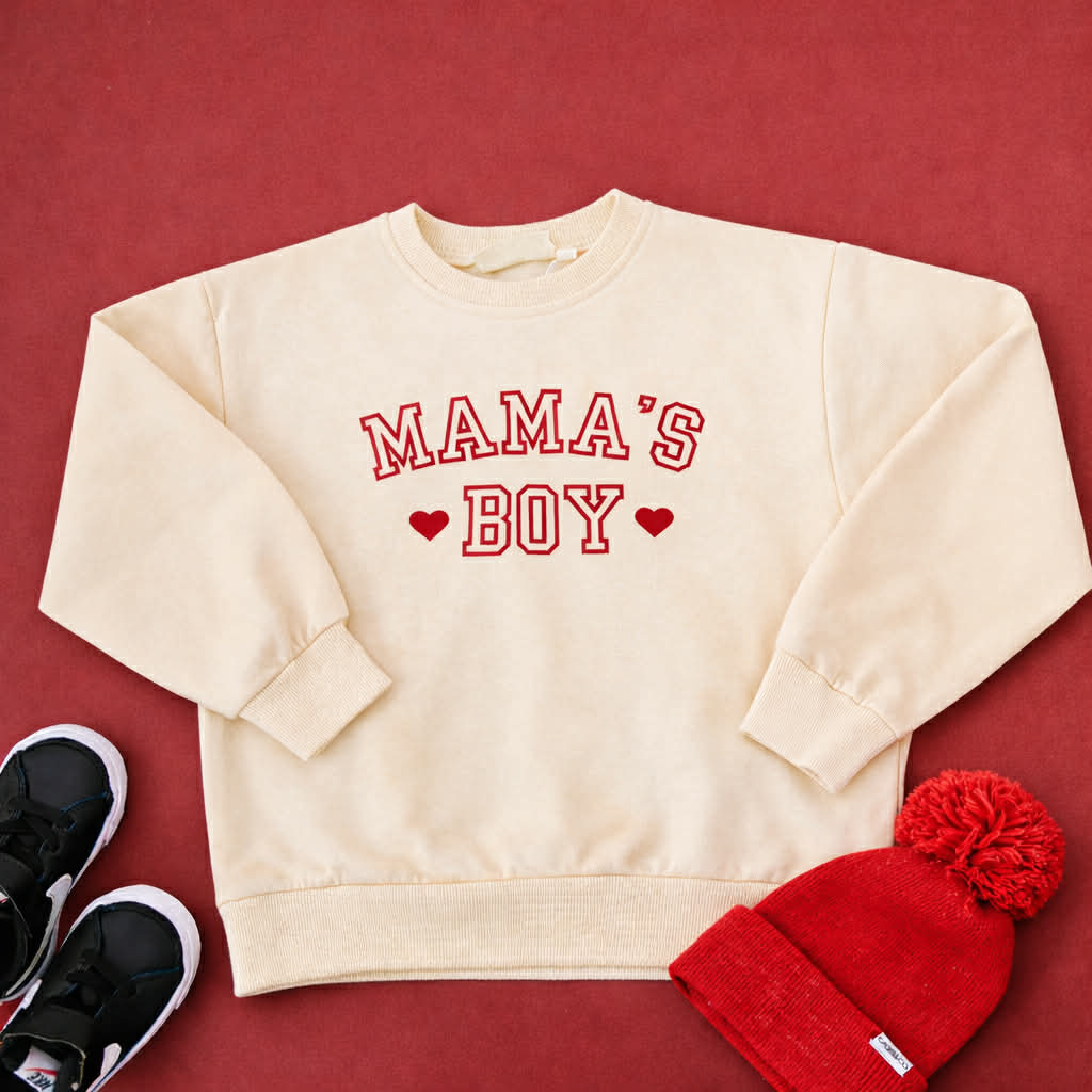 Valentine's Day Mama's Boy Crewneck Sweatshirt or Romper - Red or Cream