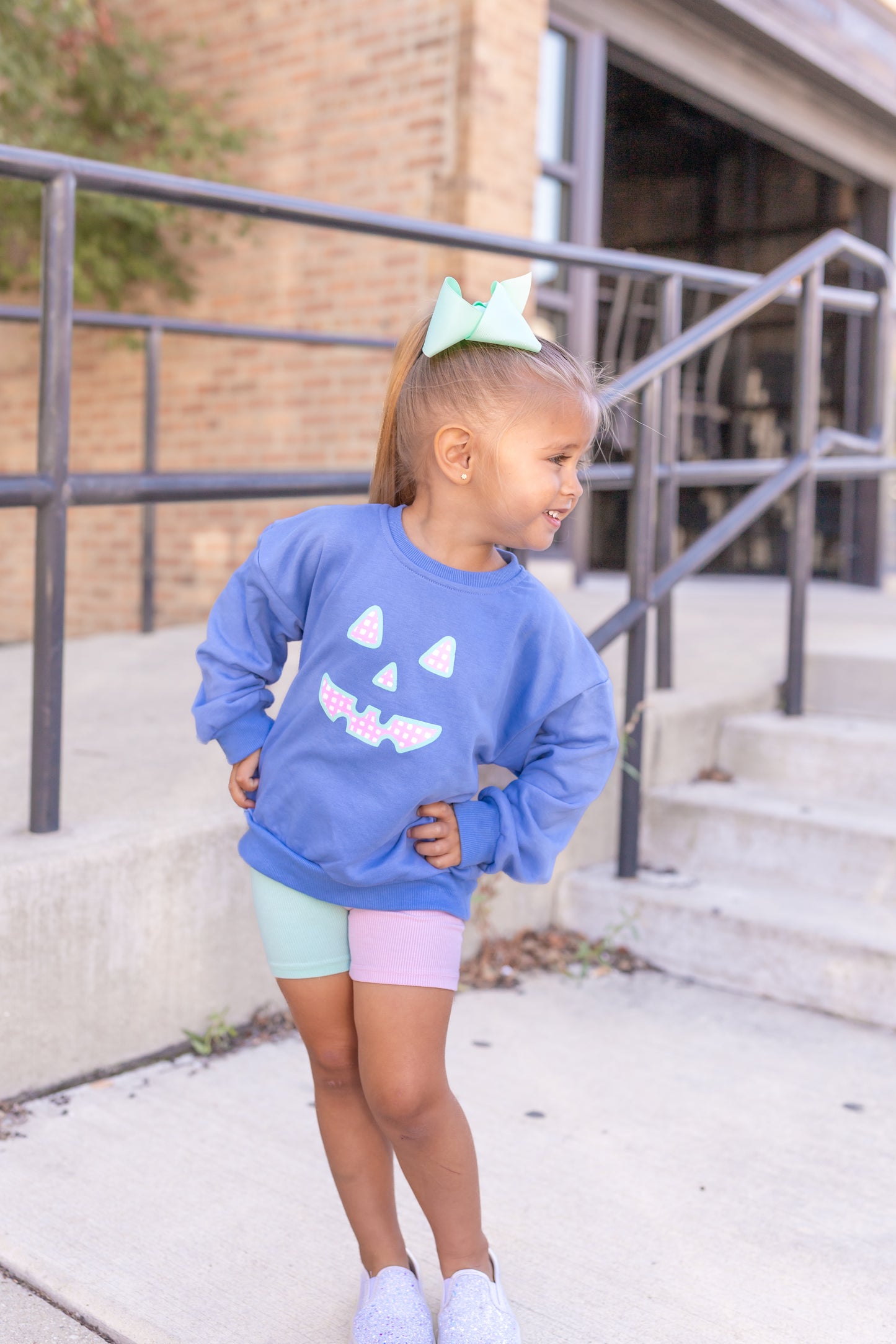 Pastel Gingham Jack O'Lantern Crewneck Sweatshirt or Romper