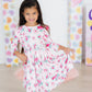 Gingham Bows 3/4 Sleeve Ruffle Twirl Dress