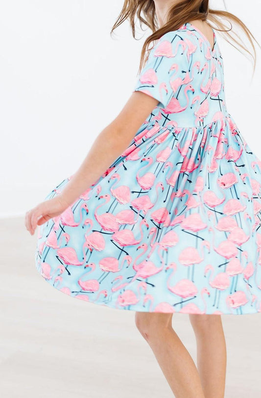 Pretty in Pink Flamingos S/S Pocket Twirl Dress