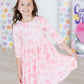 Blushing Bows 3/4 Sleeve Pocket Twirl Dress