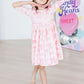 Blushing Bows 3/4 Sleeve Pocket Twirl Dress