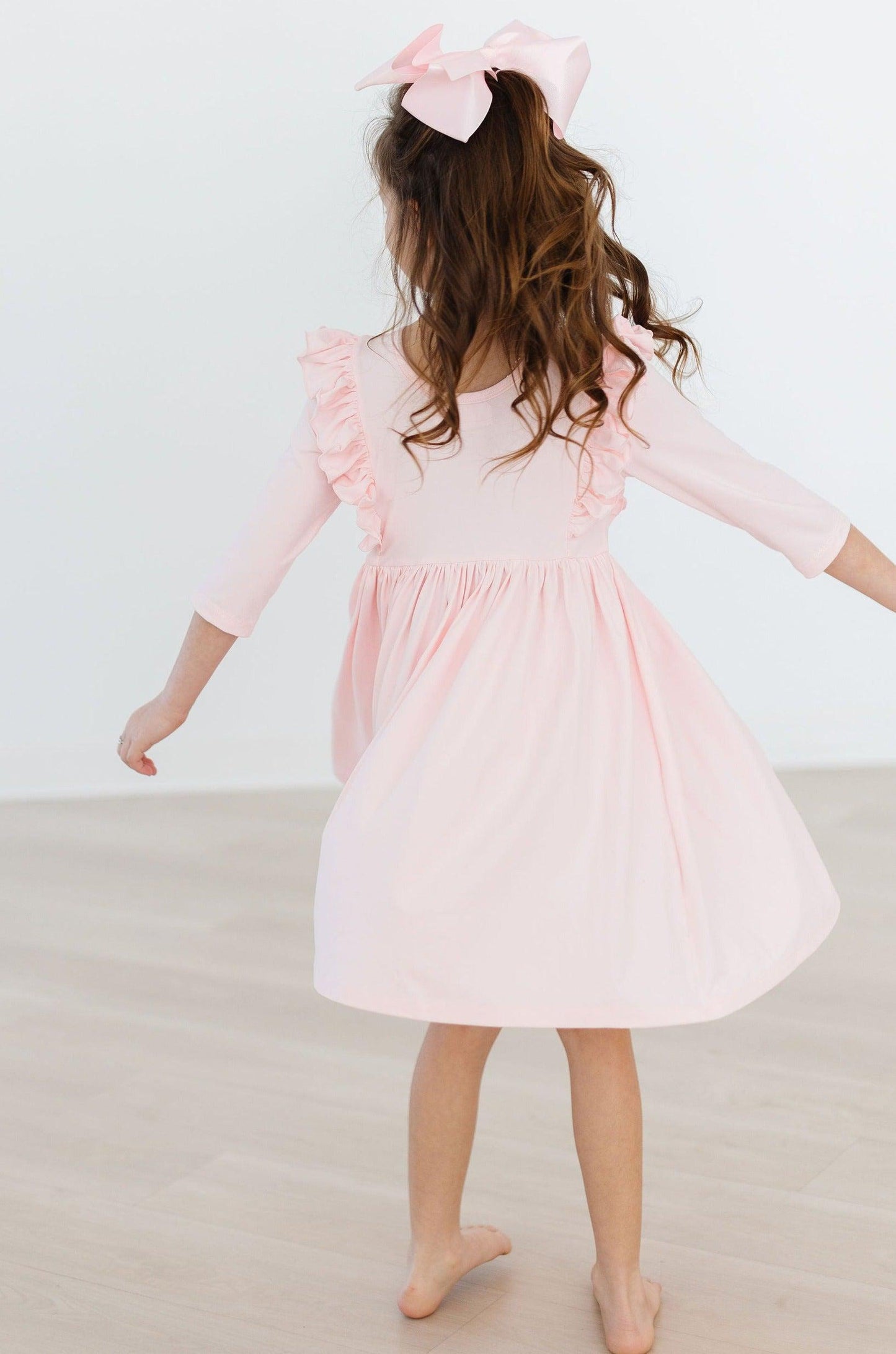 Petal Pink 3/4 Sleeve Ruffle Twirl Dress