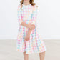 Pastel Plaid 3/4 Sleeve Pocket Twirl Dress