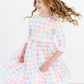 Pastel Plaid 3/4 Sleeve Pocket Twirl Dress