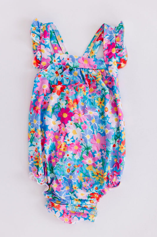 Preppy Floral Ruffle Cross Back Romper