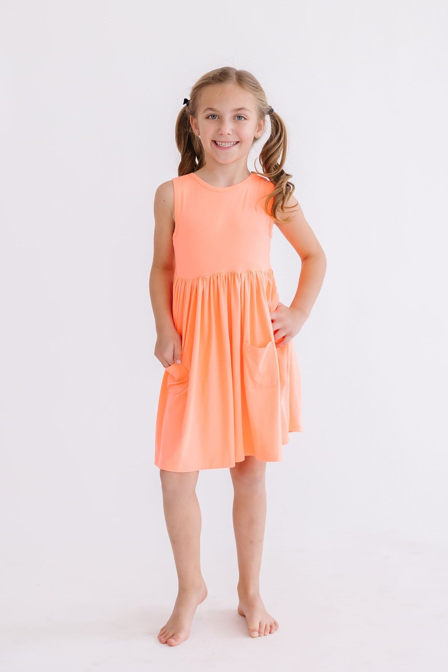 Neon Coral Tank Pocket Twirl Dress