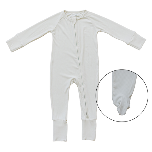 Cream Ribbed Bamboo Zipper - Little Joy Co.
