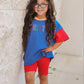 Custom Embroidered 90s Colorblock Tee and Biker Shorts Set