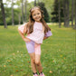 Custom Embroidered Colorblock Tee and Biker Shorts Set - Pink & Purple Set