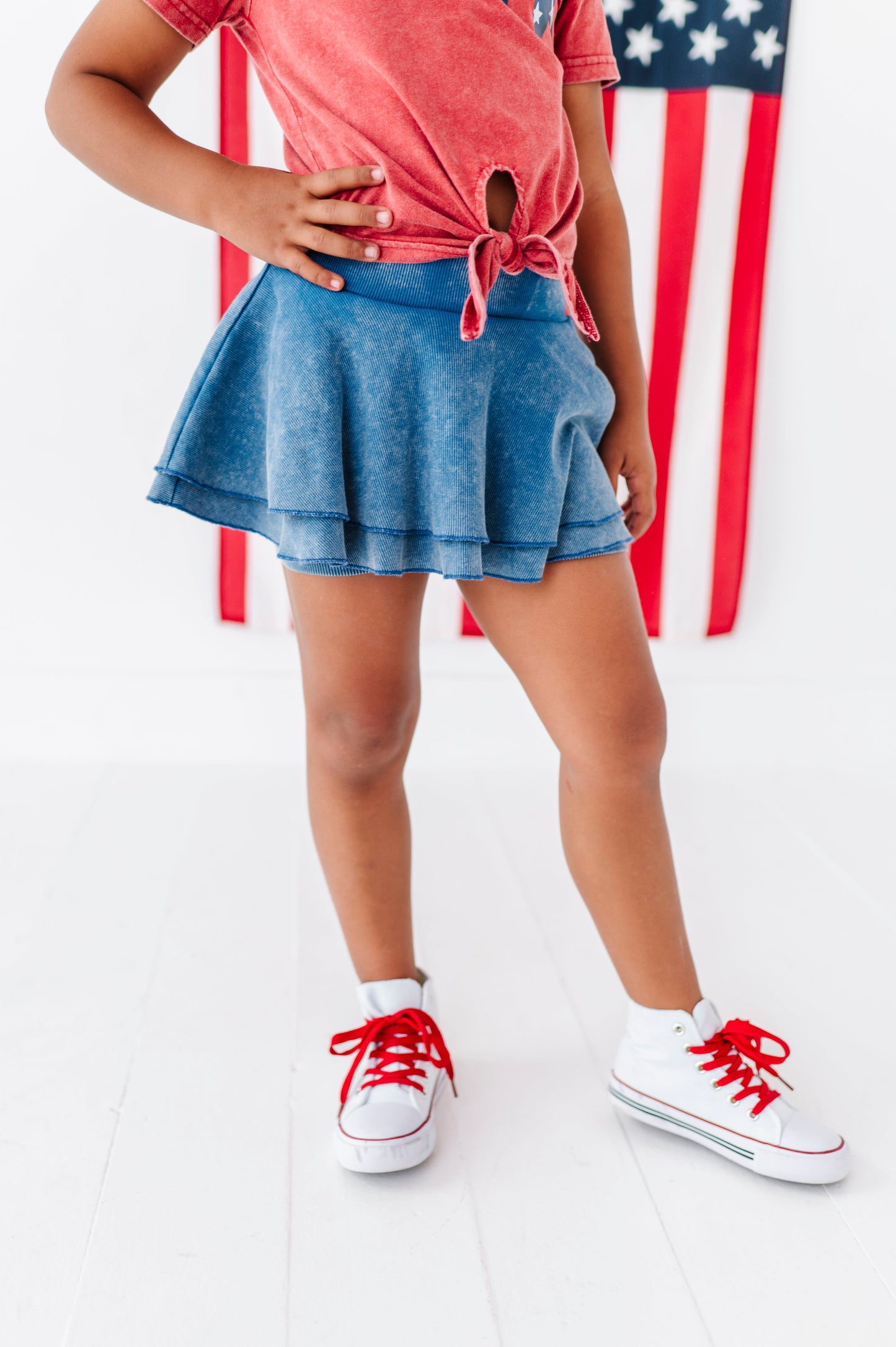 NAVY Star Bow (red shirt) | Girls Tie-Front Shirt