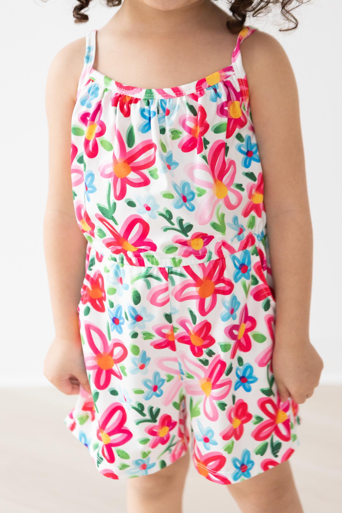 Neon Floral Strappy Play Romper