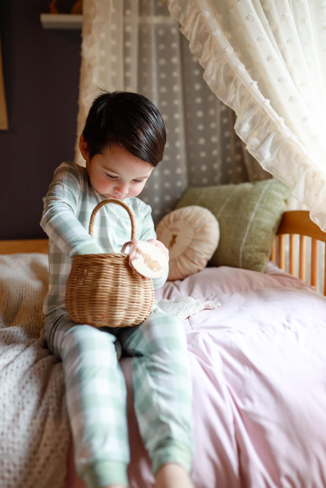 2-teiliges Pyjama-Set aus Bambus mit Gingham-Muster in Salbeigrün