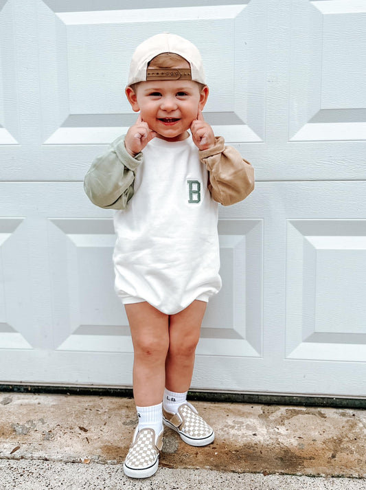 Custom Embroidered Colorblock Sweatshirt Romper