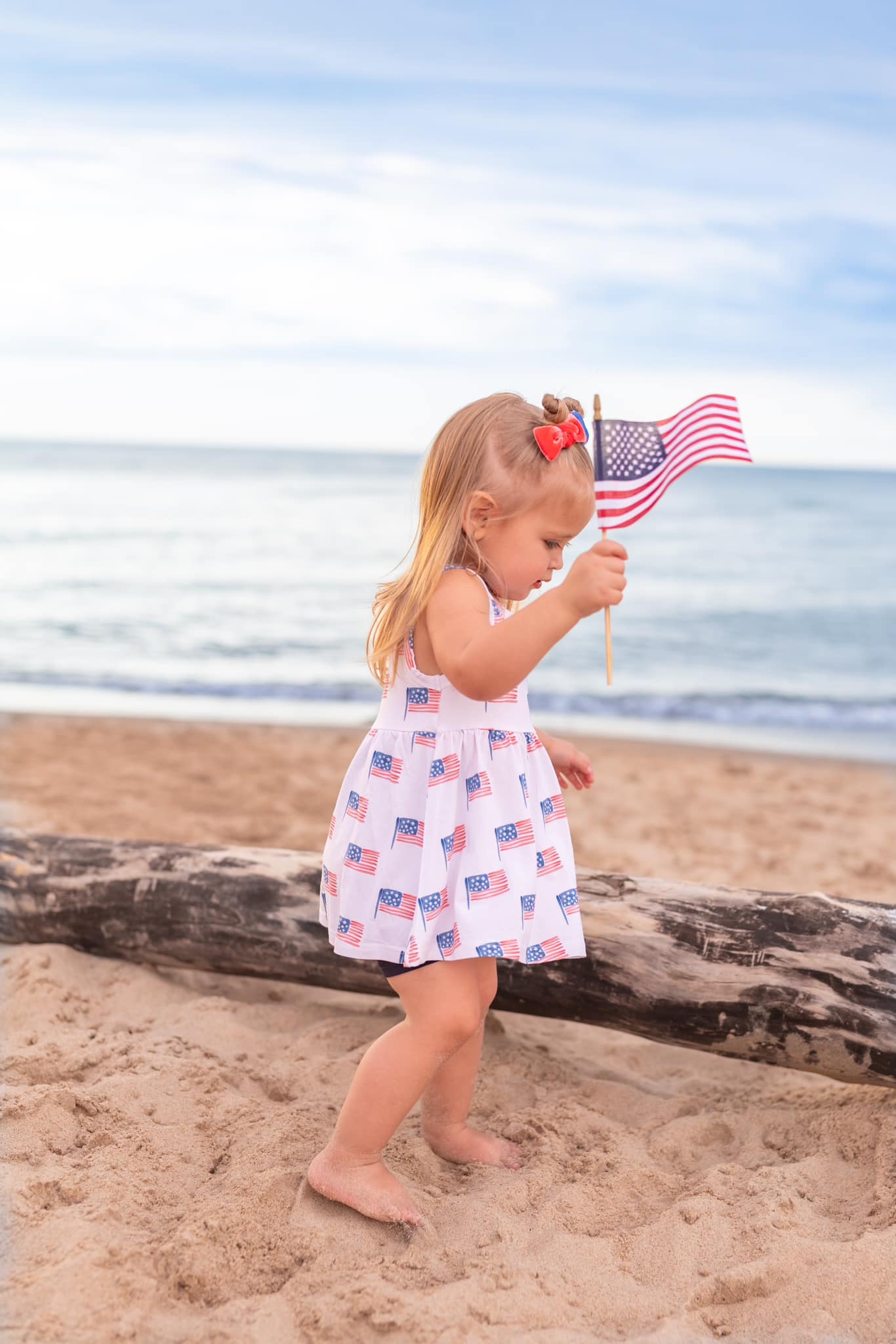 Flag Print Bamboo Peplum Top & Bike Shorts