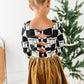 Checkered Bow | CROPPED Bow Back Long Sleeve Top