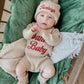 Custom Embroidered Santa Baby Christmas Knit Sweater Romper + Add-On Booties & Hat Set