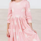 Soft Pink Suns 3/4 Sleeve Pocket Twirl Dress