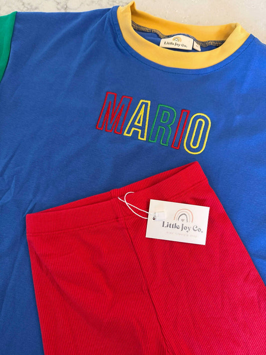Custom Embroidered 90s Colorblock Tee and Biker Shorts Set