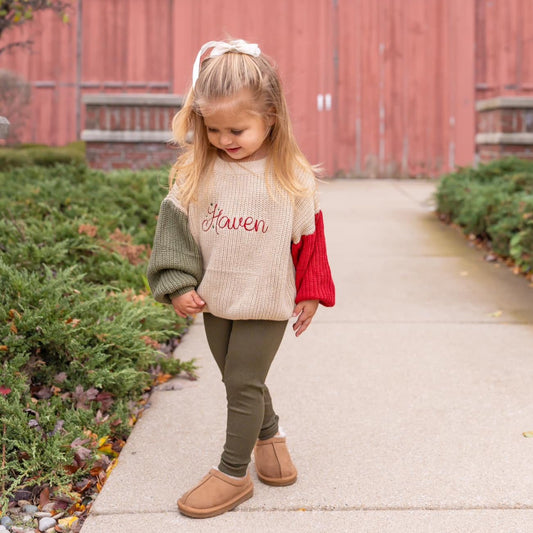 Custom Embroidered Christmas Colorblock Knit Sweater