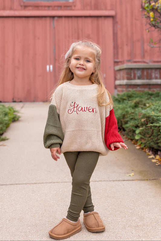 Ribbed Bamboo Leggings - Dark Green Christmas Coordinating