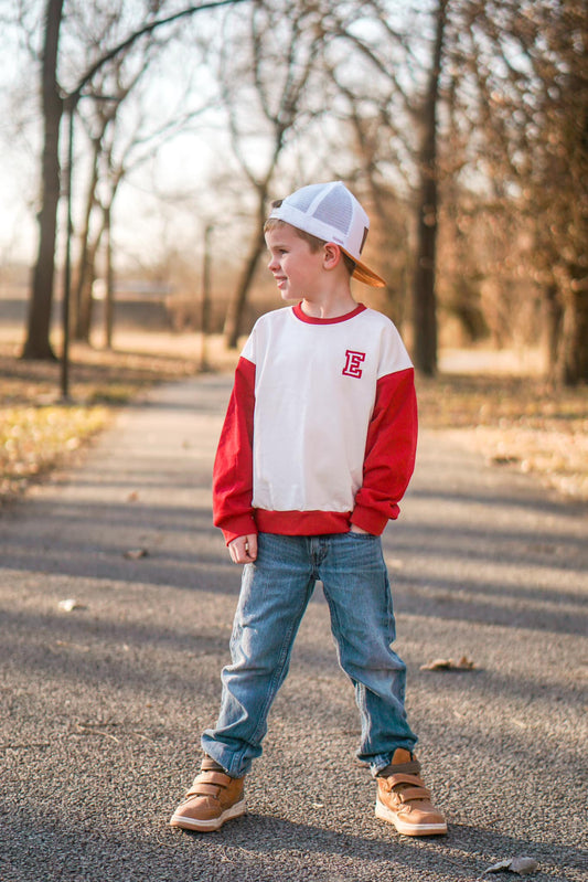 Custom Embroidered Colorblock Crewneck Sweatshirt - Red