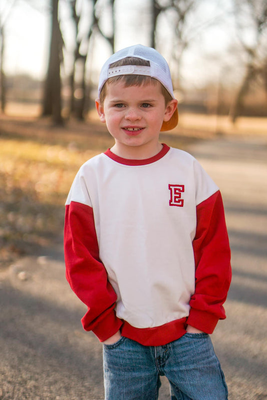 Custom Embroidered Colorblock Crewneck Sweatshirt - Red