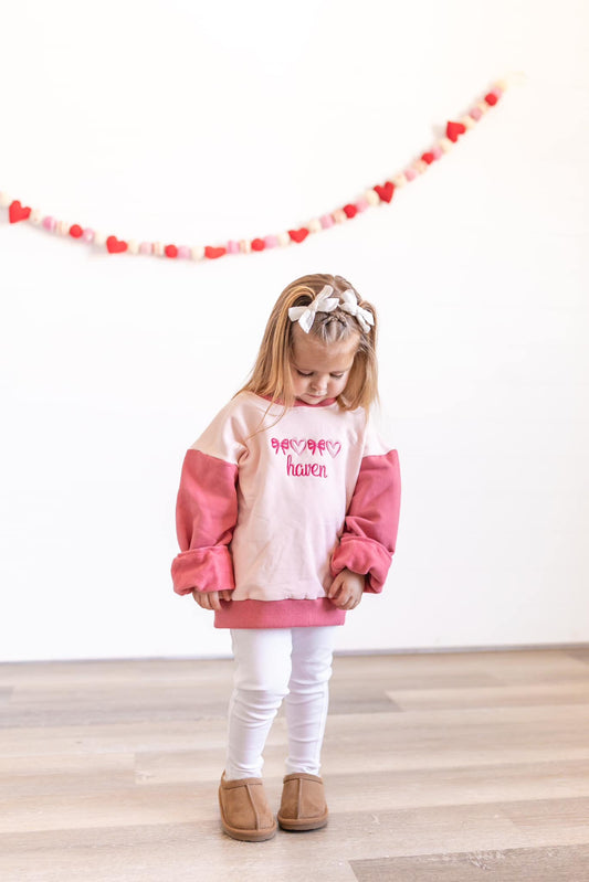 Custom Valentine’s Embroidered Colorblock Crewneck Sweatshirt - Pink/Pink