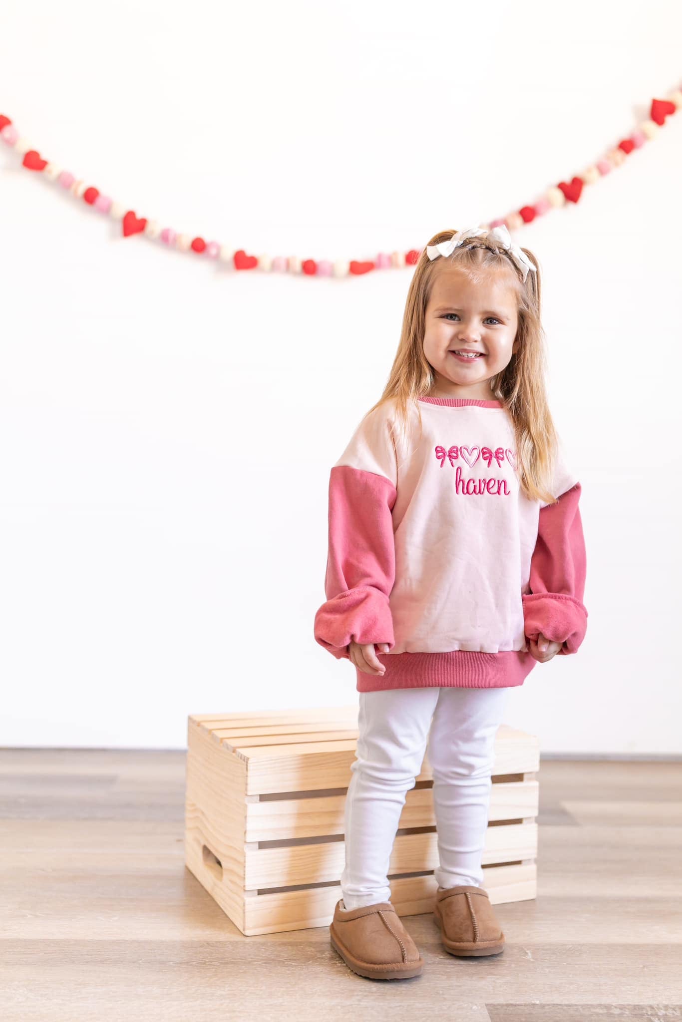 Custom Valentine’s Embroidered Colorblock Crewneck Sweatshirt - Pink/Pink