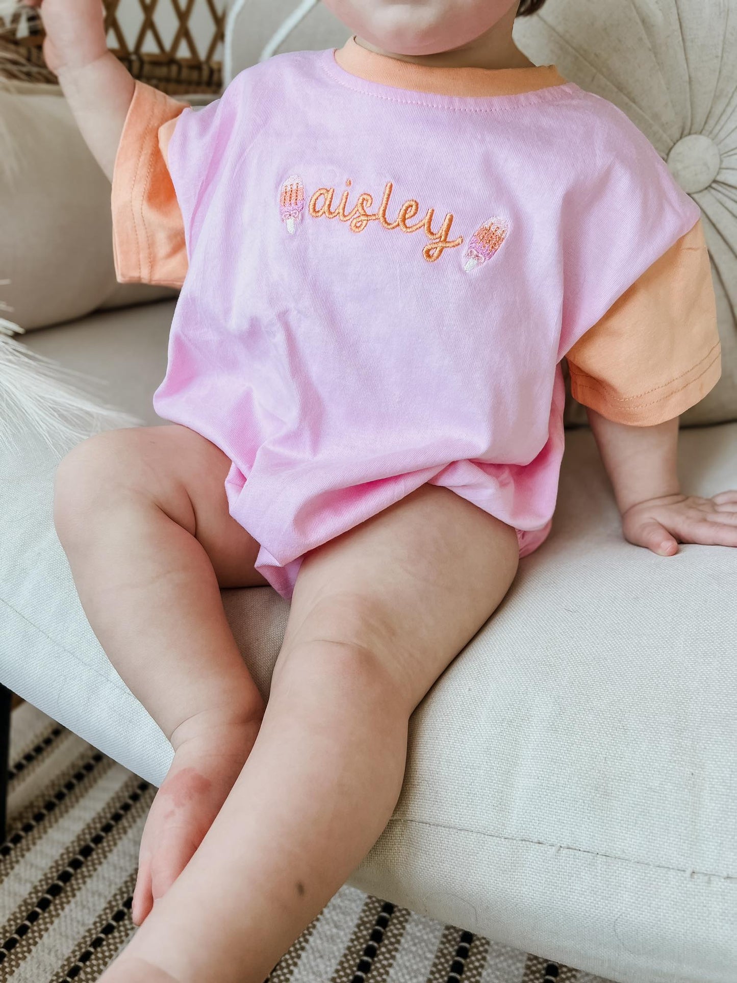 Custom Embroidered Colorblock T-Shirt Romper