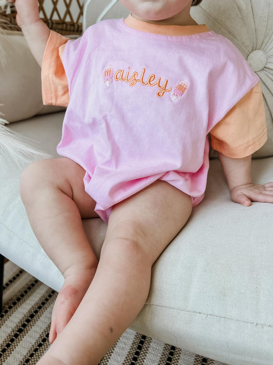 Custom Embroidered Colorblock T-Shirt Romper