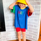 Custom Embroidered 90s Colorblock Tee and Biker Shorts Set