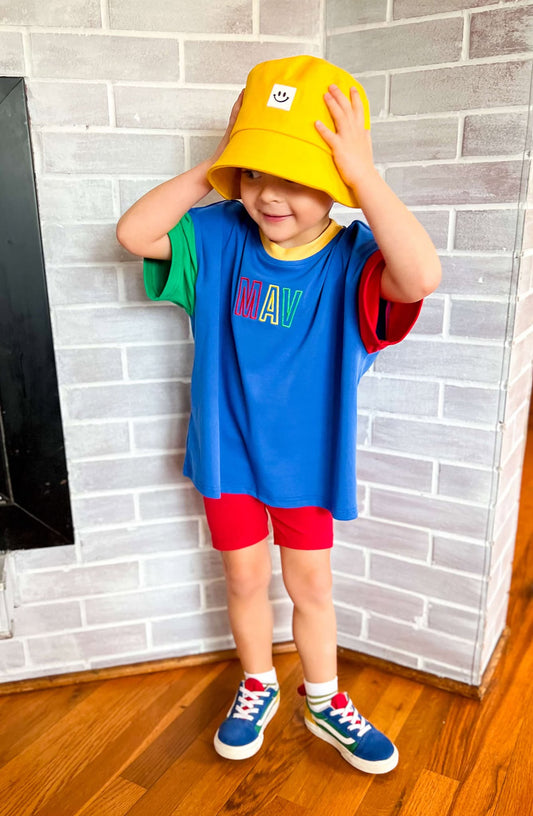 Custom Embroidered 90s Colorblock Tee and Biker Shorts Set