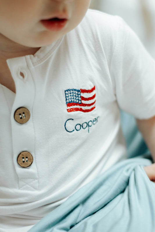 Custom Embroidered 4th of July Bamboo Henley Romper