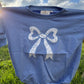 Blue Toile Applique Bow Sweatshirt Romper or Crewneck