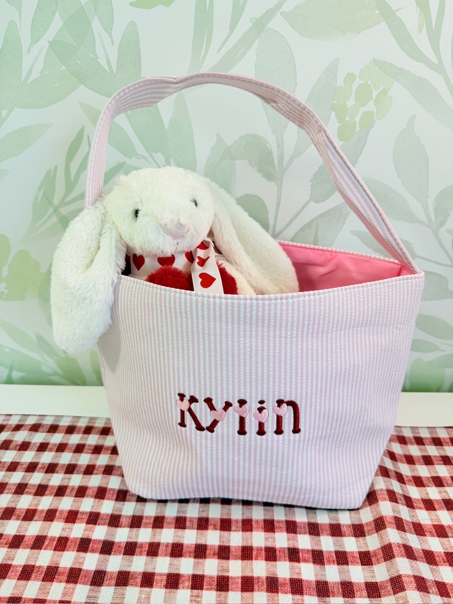 Custom Embroidered Valentine's Basket - More Colors